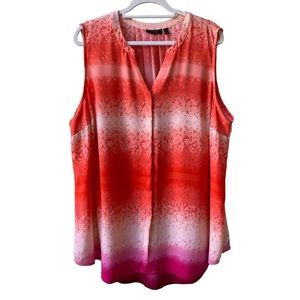 Apt. 9 Plus Size Button Up Blouse Shirt 3X Orange Pink Striped Tie Dye Ombré